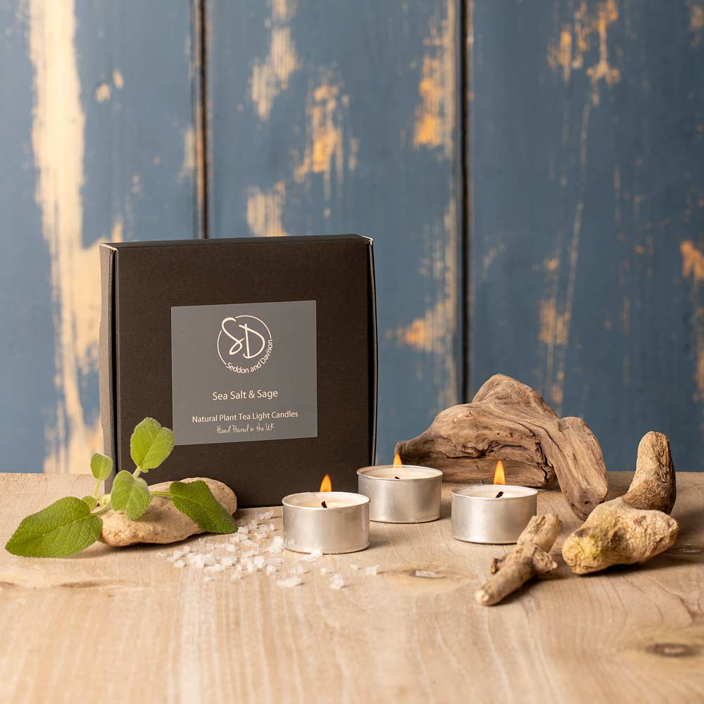 Set of 9 Scented Tealights  - Sea Salt and Sage by Seddon and Davison