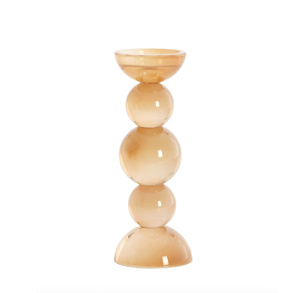 Short Itinga Cloudy Glass Candle Holder - Light Caramel on white background