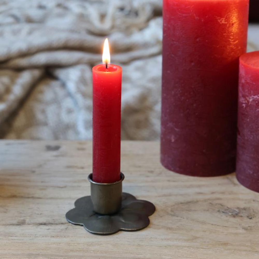 Short Rustic Dinner Candle - Dark Red