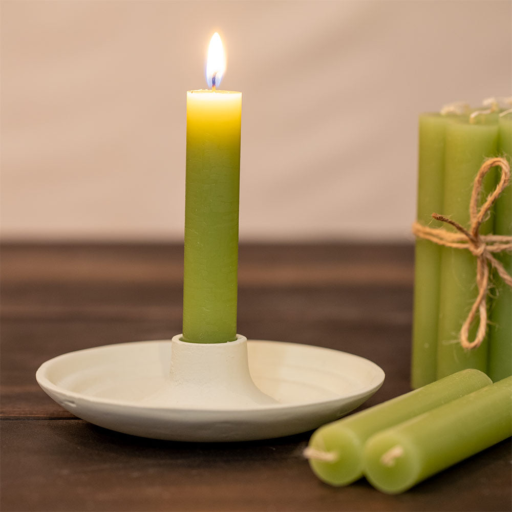Short Rustic Dinner Candle - Forest Green