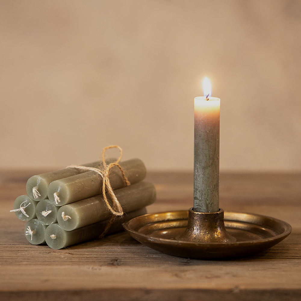 Short Rustic Dinner Candle - Olive
