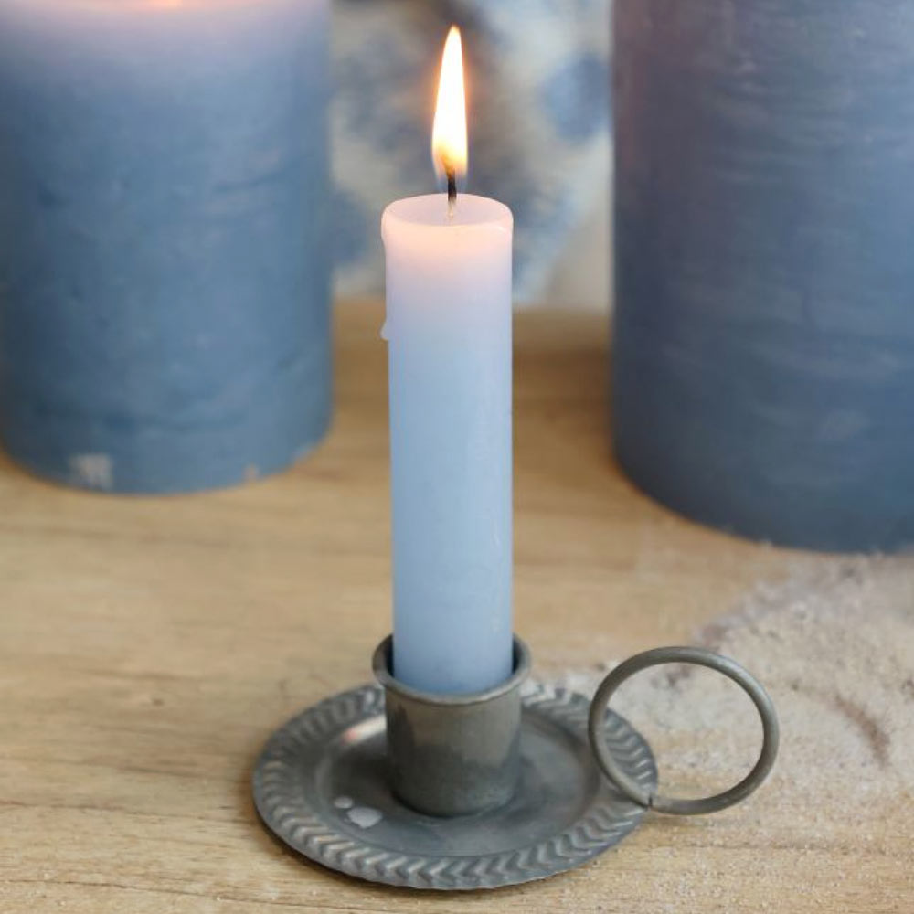 Short Rustic Dinner Candle - Sky Blue