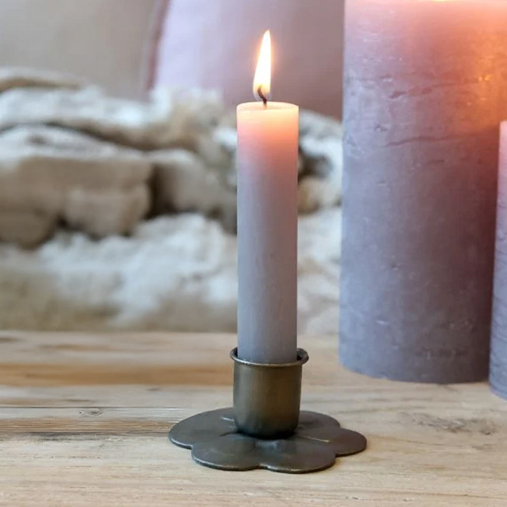 Short Rustic Dinner Candle - Taupe