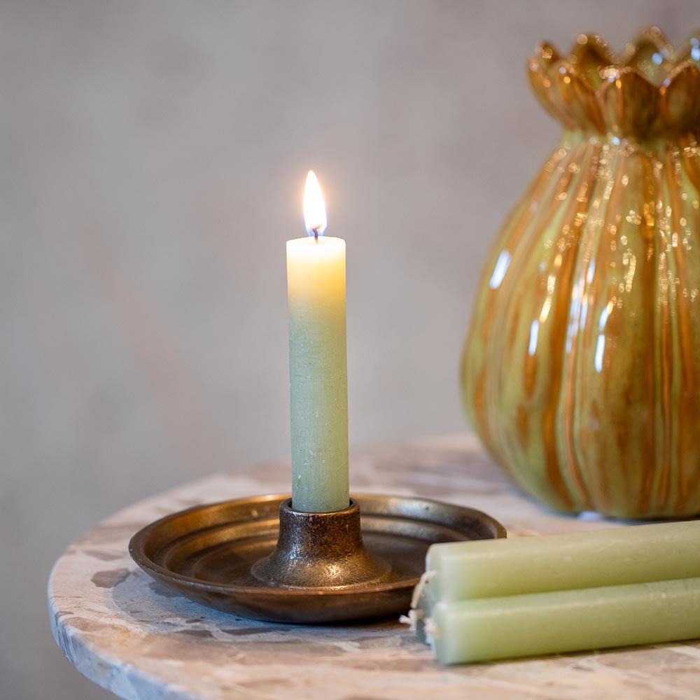 Short Rustic Dinner Candle - Verte