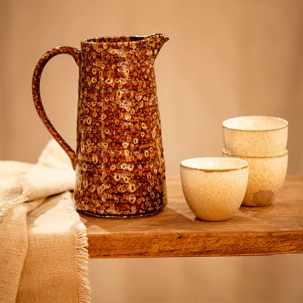 Slip Glaze Large Mottled Brown Jug