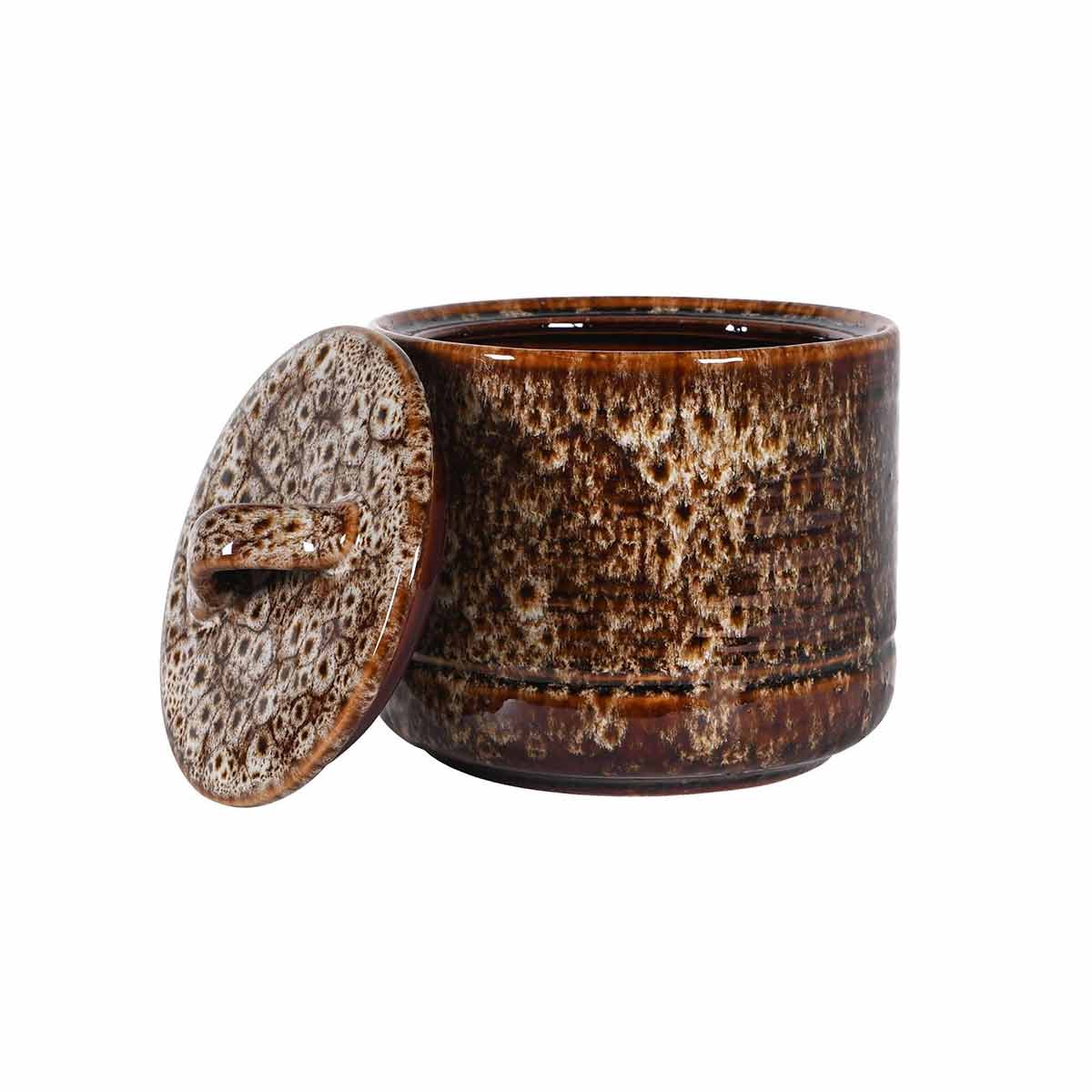 Slip Glaze Large Mottled Brown Lidded Pot