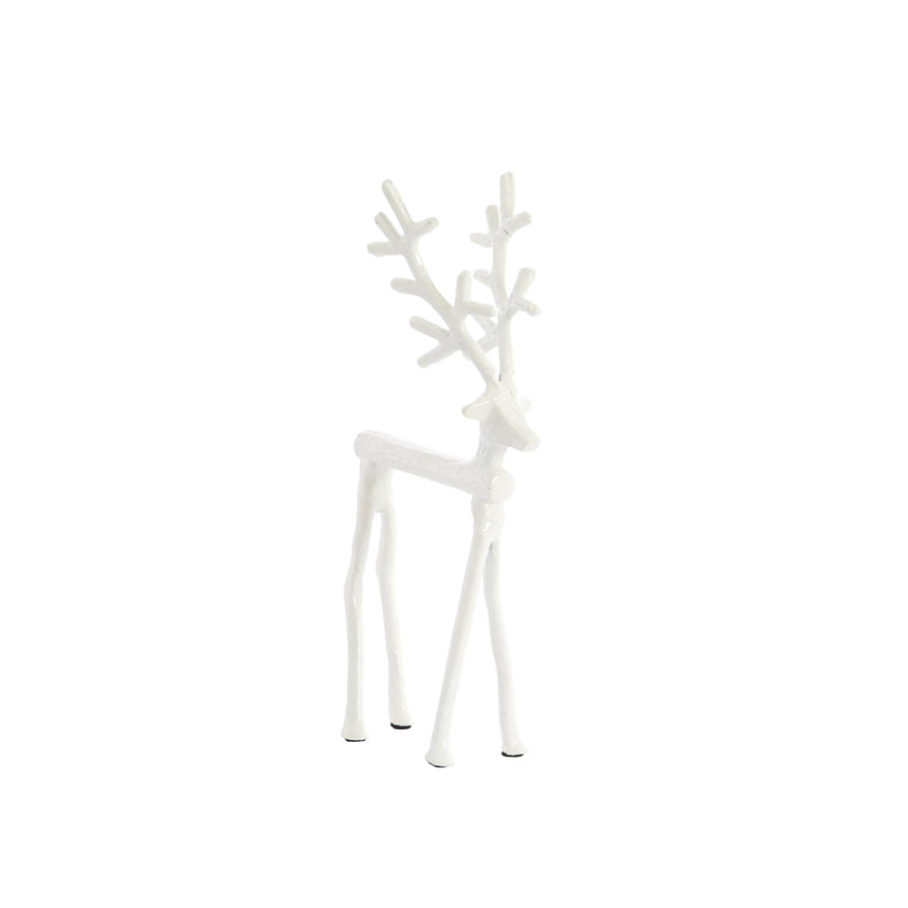 Small Casper metal reindeer ornament in shiny cream with long legs and sculptural antlers - Contemporary nordic design