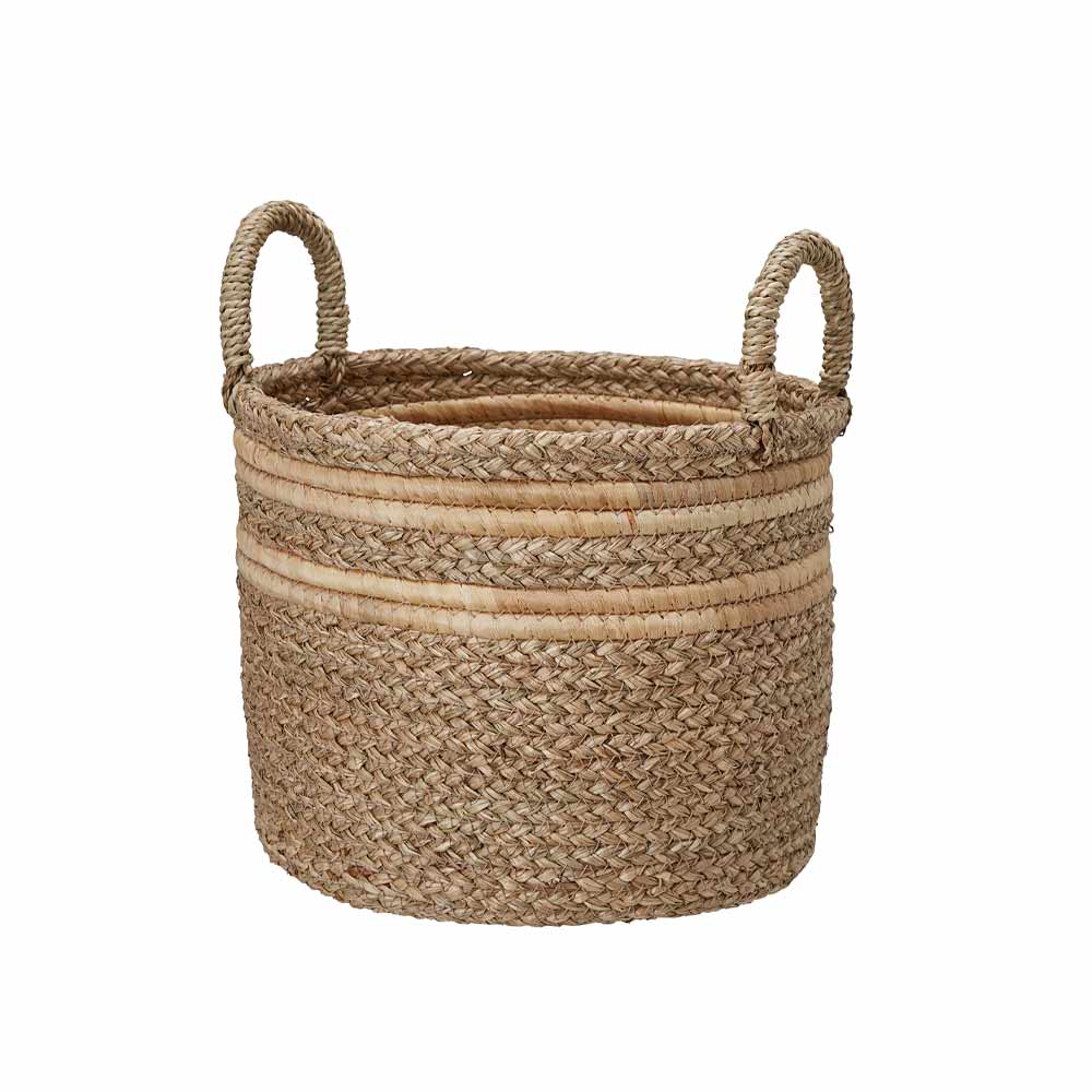 Small Thi seagrass basket with natural stripe – handwoven home storage