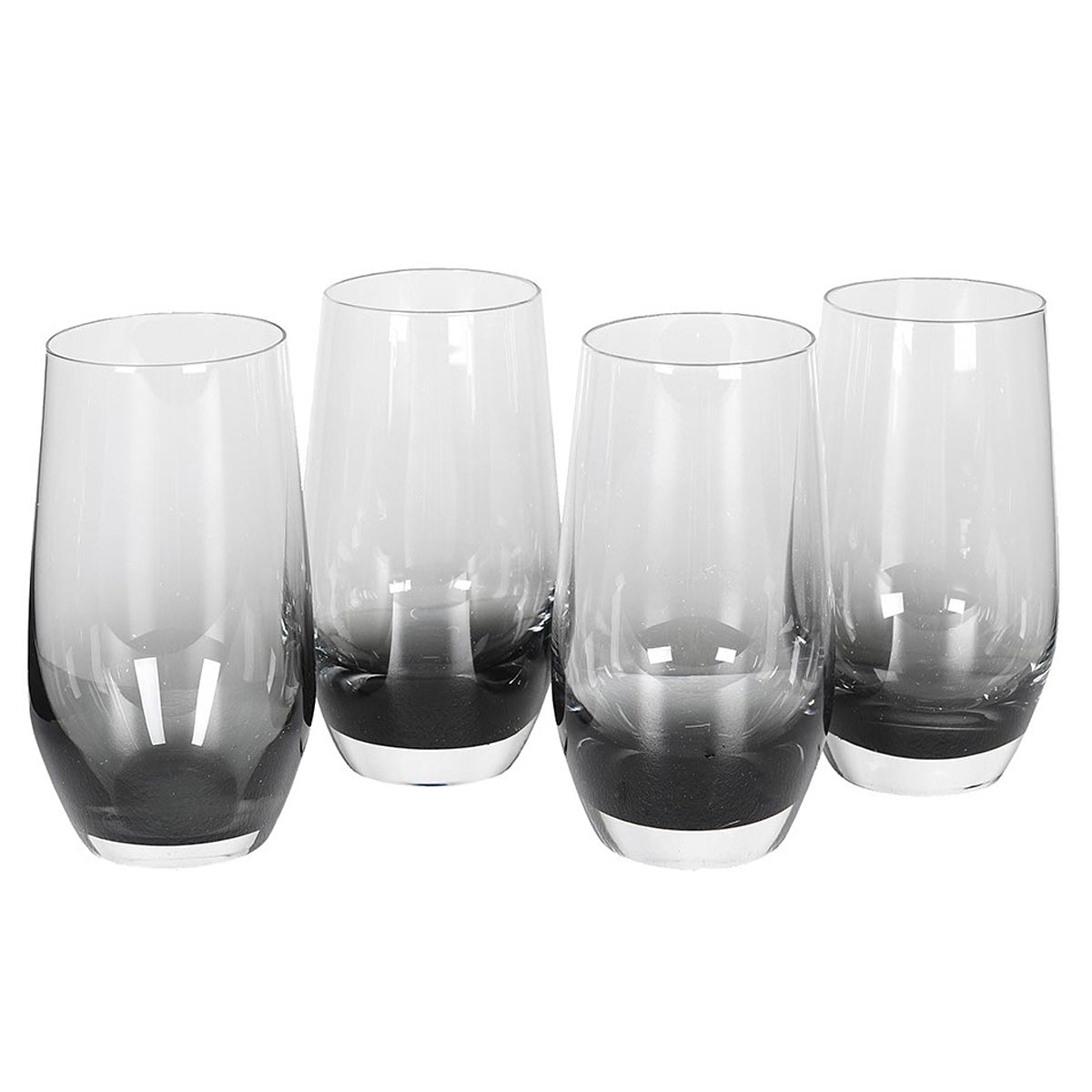 Smoke glass hi-ball tumbler – tall drinking glass with modern smoky grey finish - Four shown together