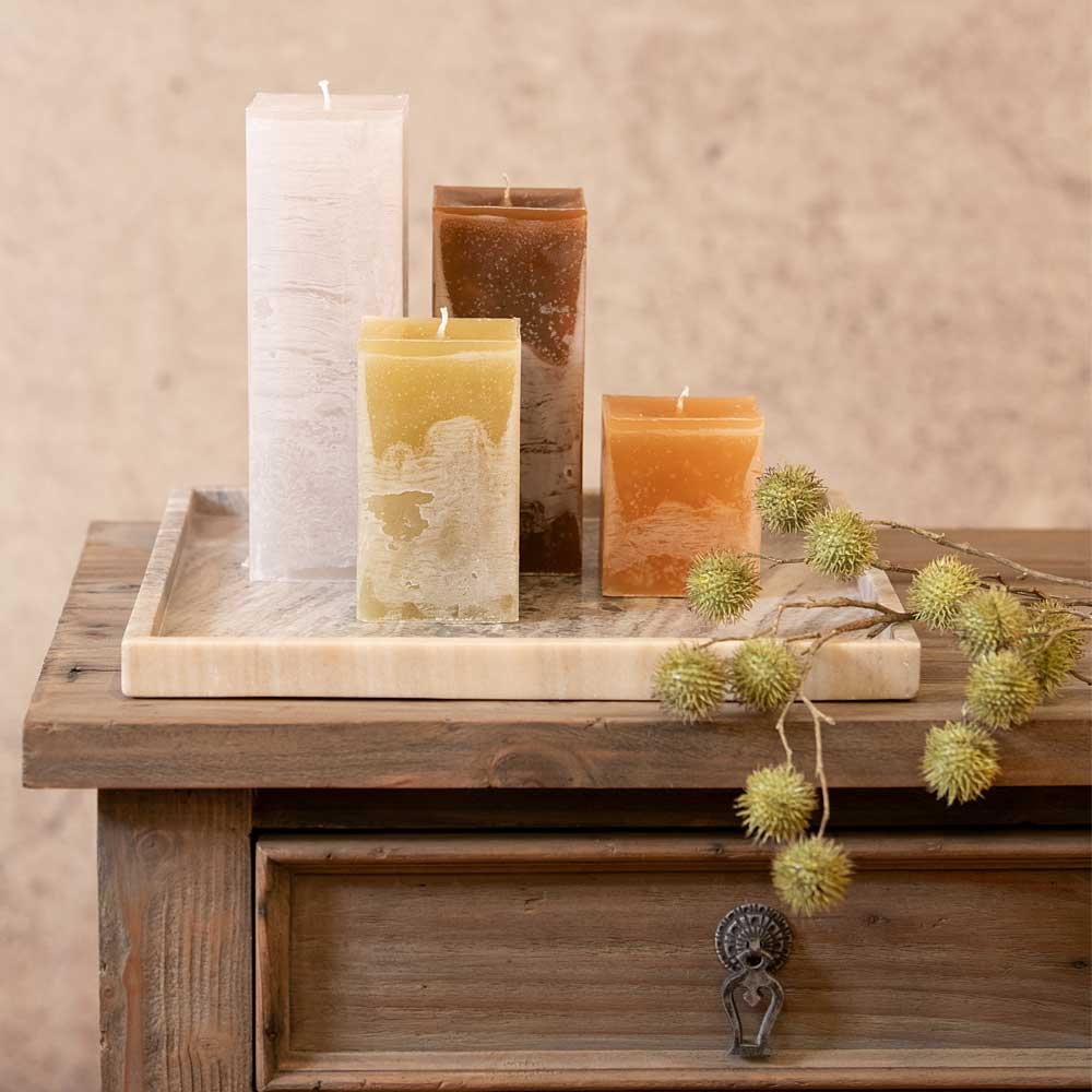 Rustic Square Candle  - Moss Green