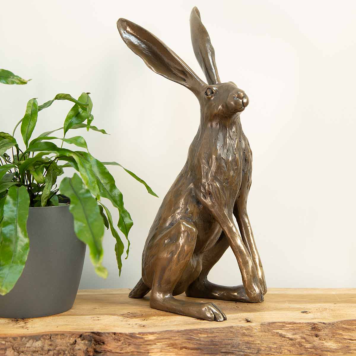 Startled Hare sculpture in bronze resin – handmade in the UK from original artwork by Joanna Martins