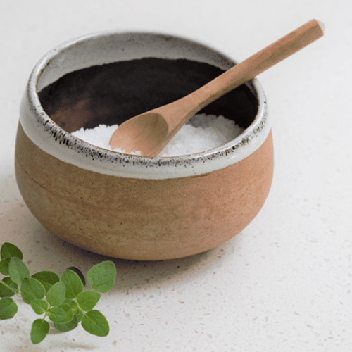 Stoneware Salt Cellar and Spoon