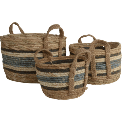Straw and Corn Baskets - Blue Stripe