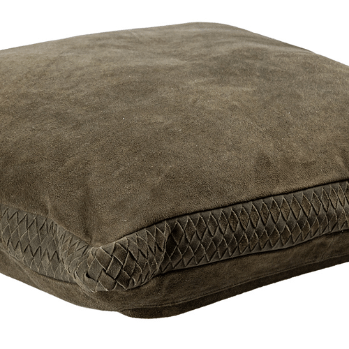 Suky Green Suede Leather Cushion - Detail on Edge