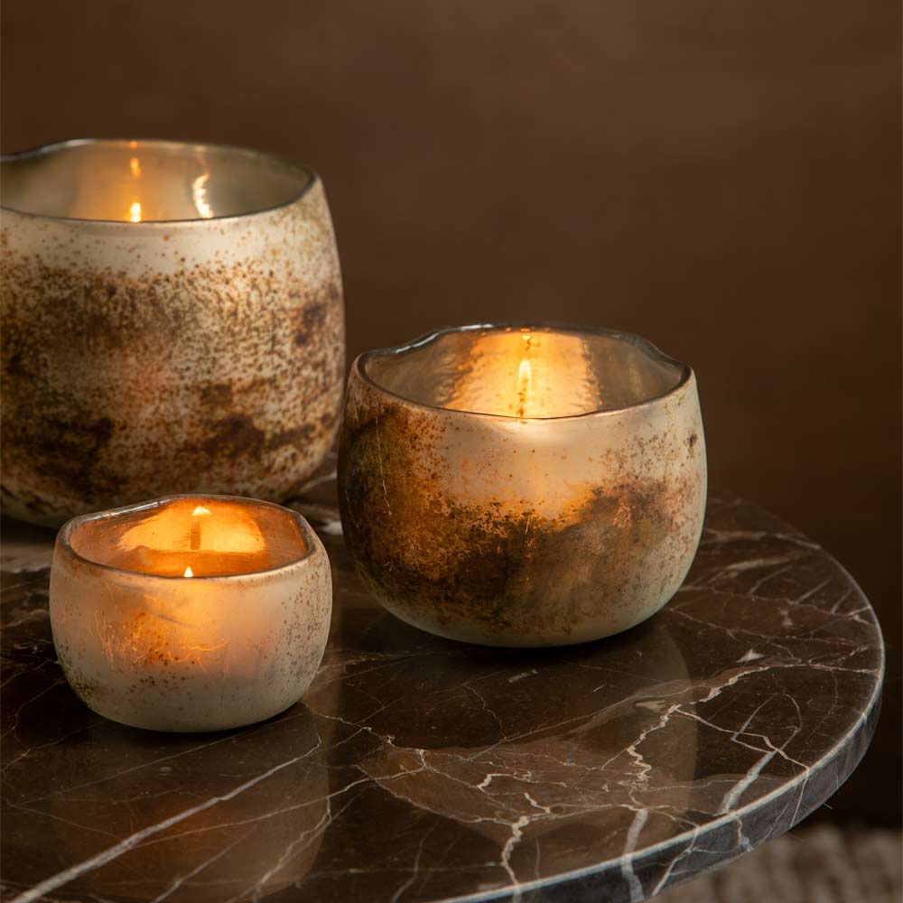 Sungai Antique Gold Glass Candle Holder - Three Sizes