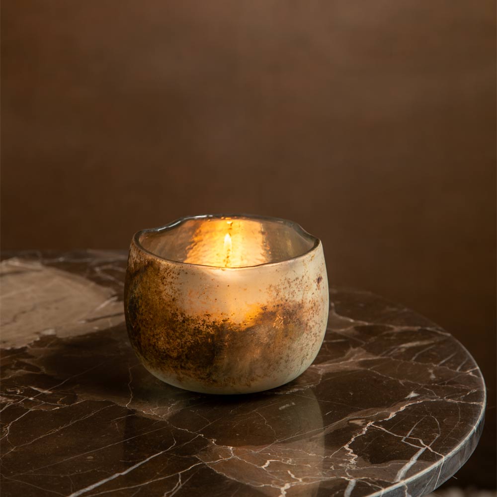 medium size Sungai Antique Gold Glass Candle Holder