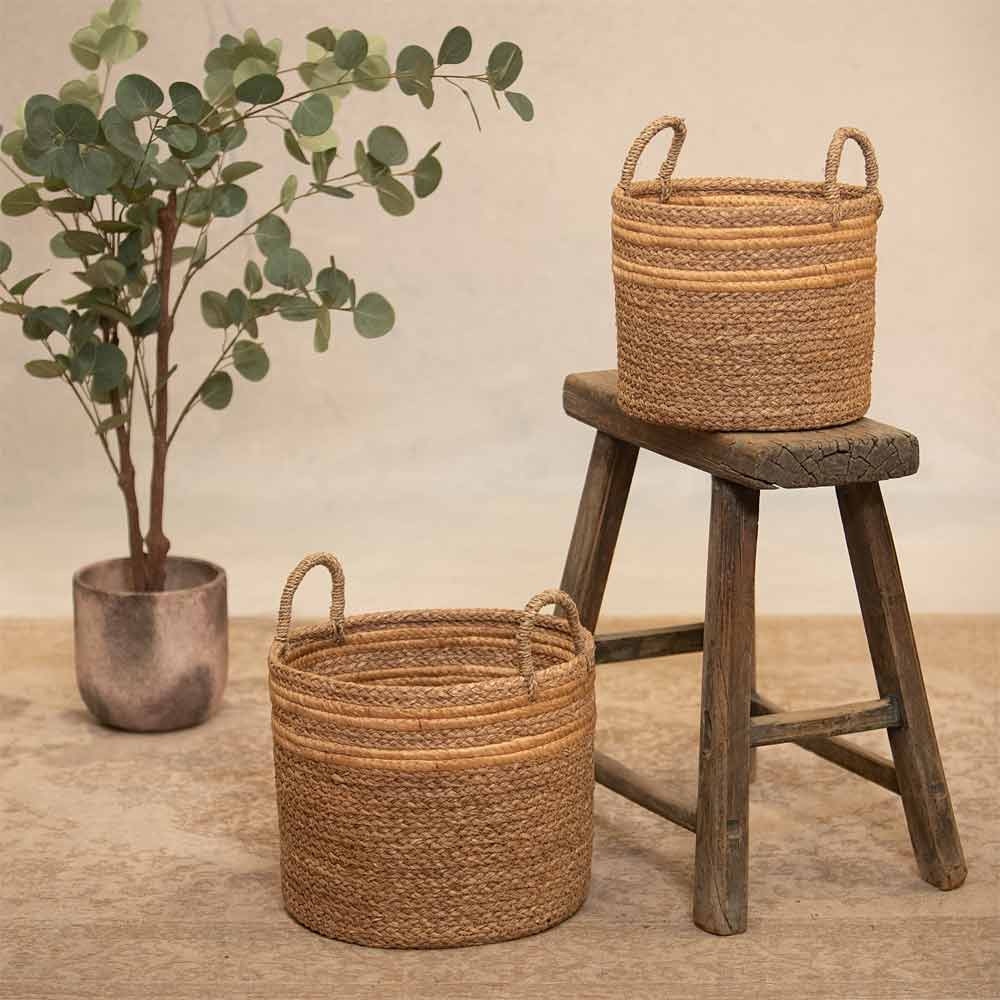 Thi Basket with Natural Stripe