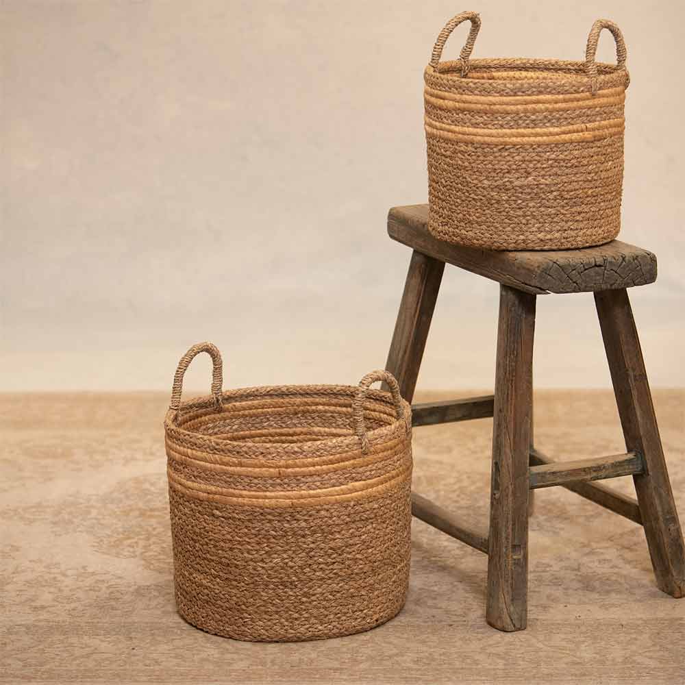 Thi Basket with Natural Stripe