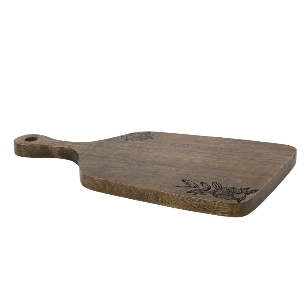 Tours Wooden Tapas Board with Flower Carving against white background