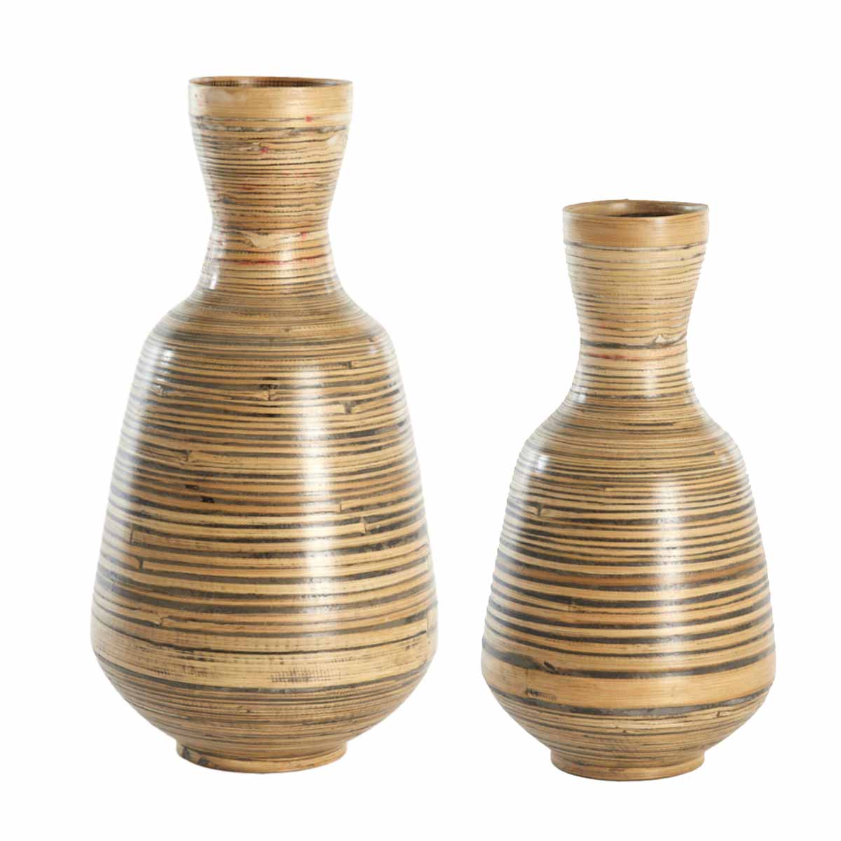 Tulua bamboo bottle shaped vase in grey brown – tall and short sizes shown

