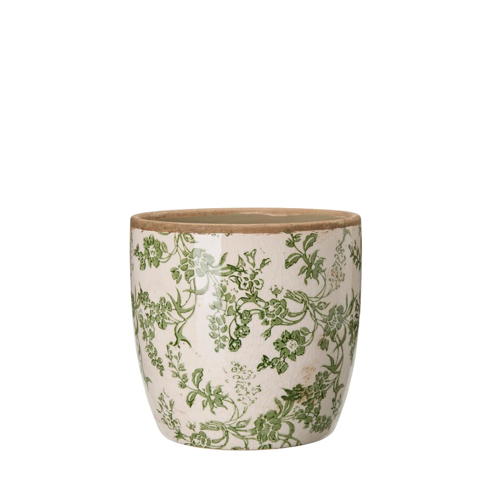 Ulla Green Floral Stoneware Pot - Two Sizes