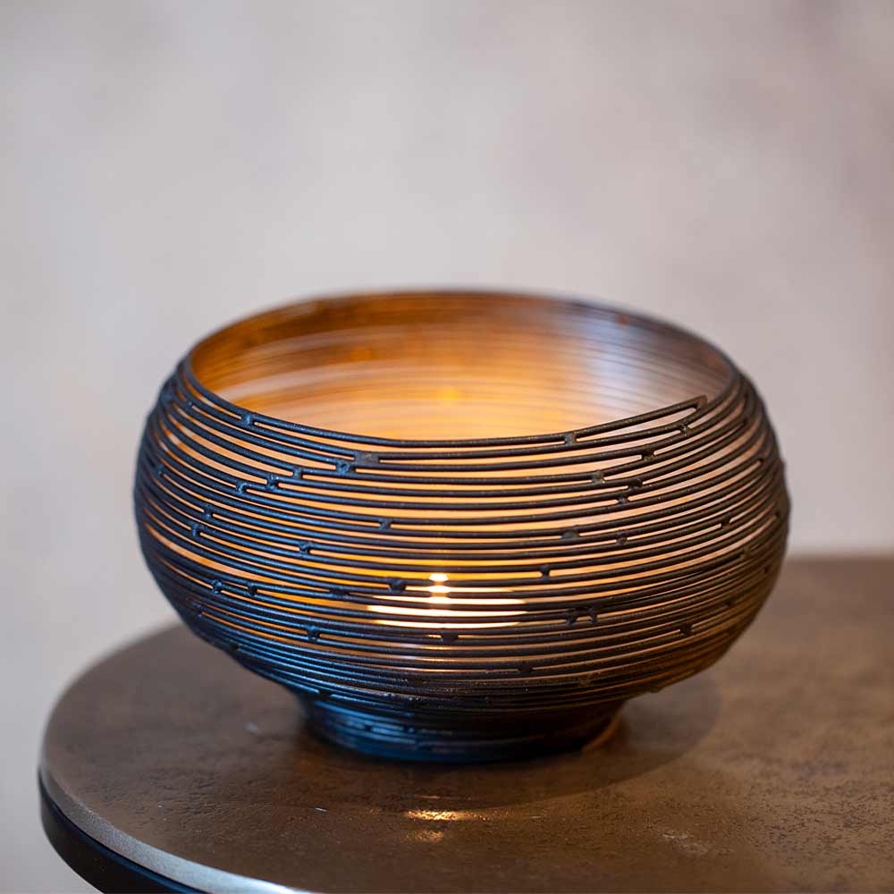 Urbino Matt Black and Gold Tealight Holder