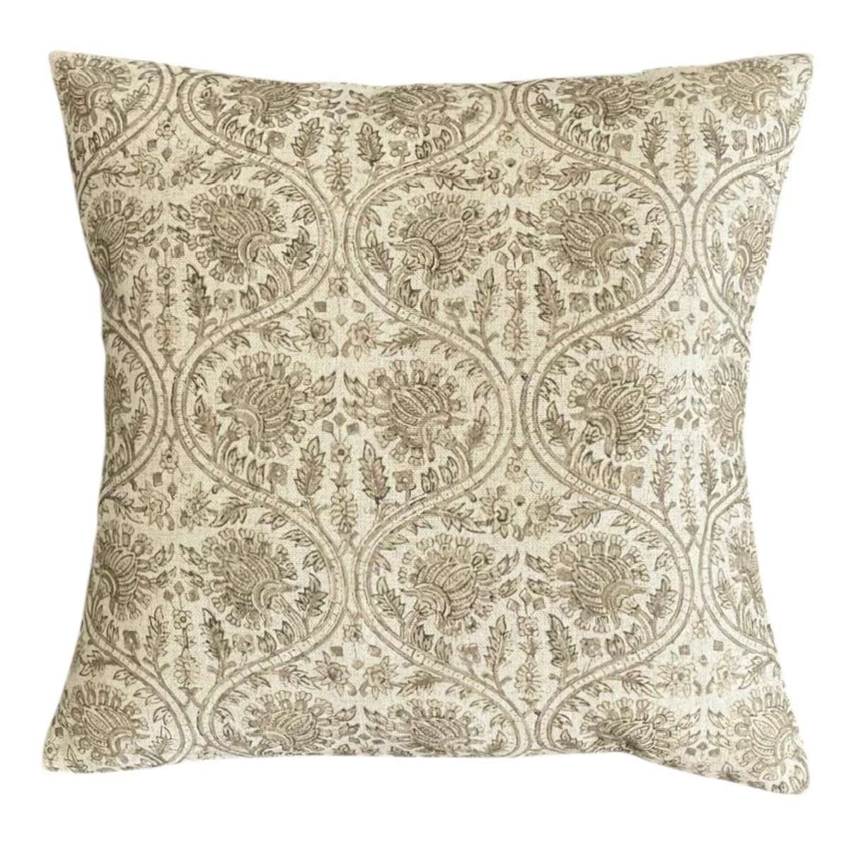 Verdigris Cushion with intricate paisley pattern on a white background