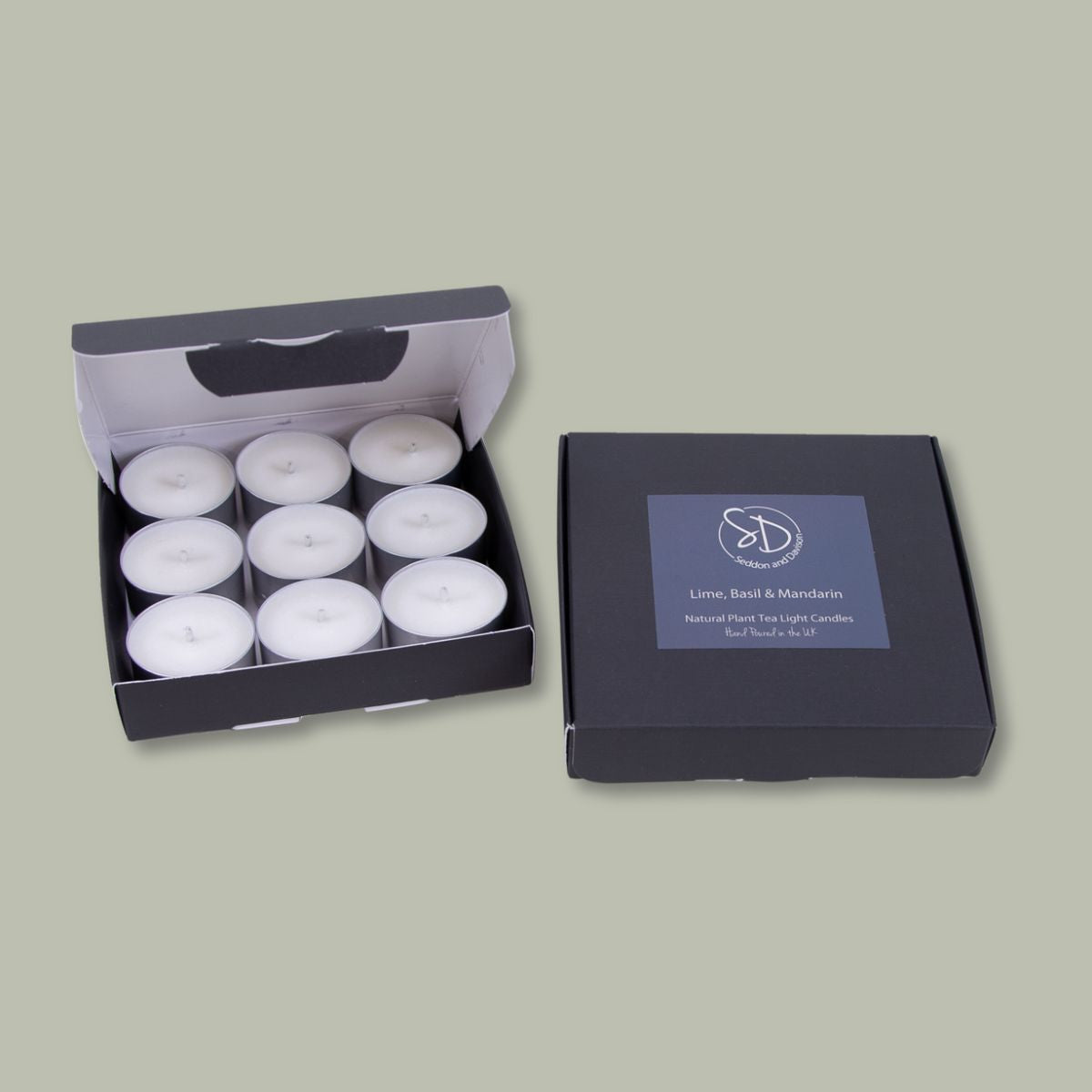 Set of 9 Scented Tealights  - Lime, Basil and Mandarin - Seddon and Davison