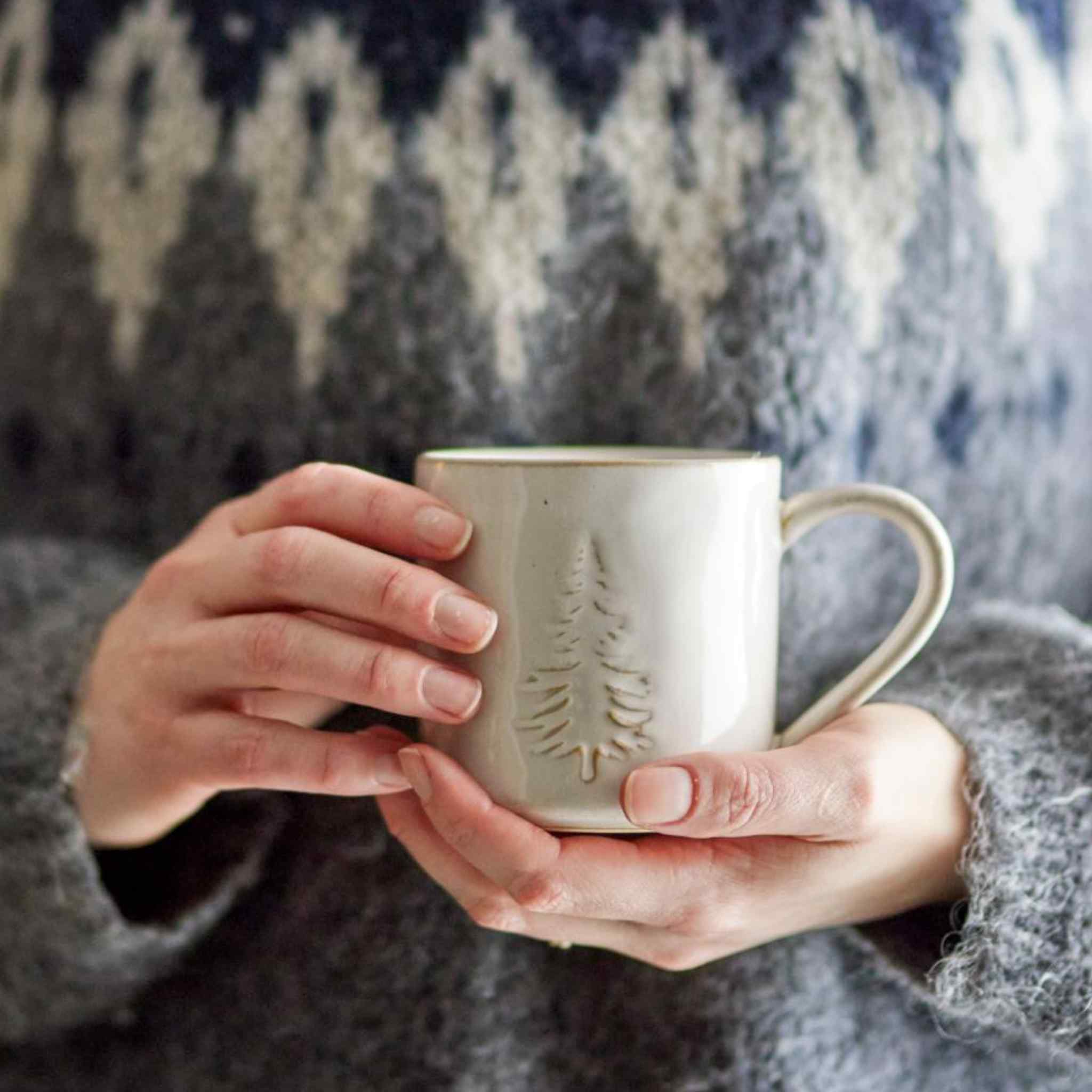 Winter White Mug with Christmas Tree