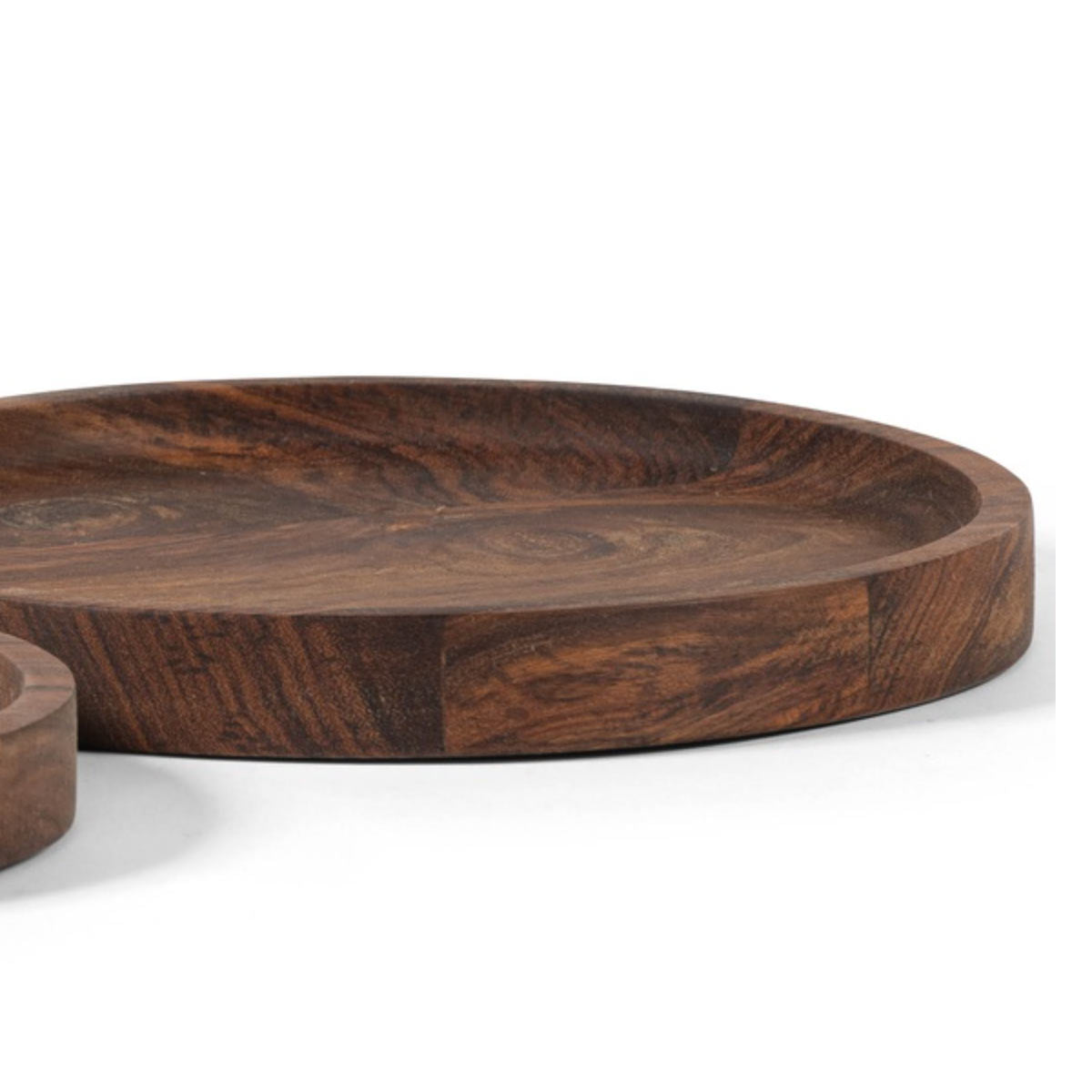 Round Acacia Wood Tray - Natural Finish - Large