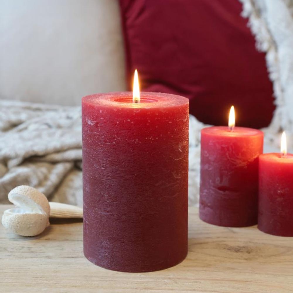 Rustic Pillar Candle  - Dark Red
