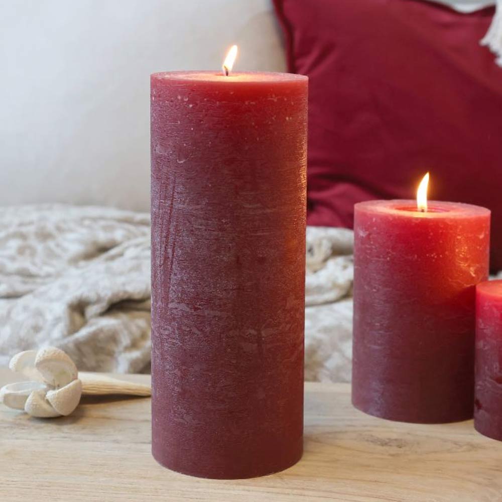 Rustic Pillar Candle  - Dark Red