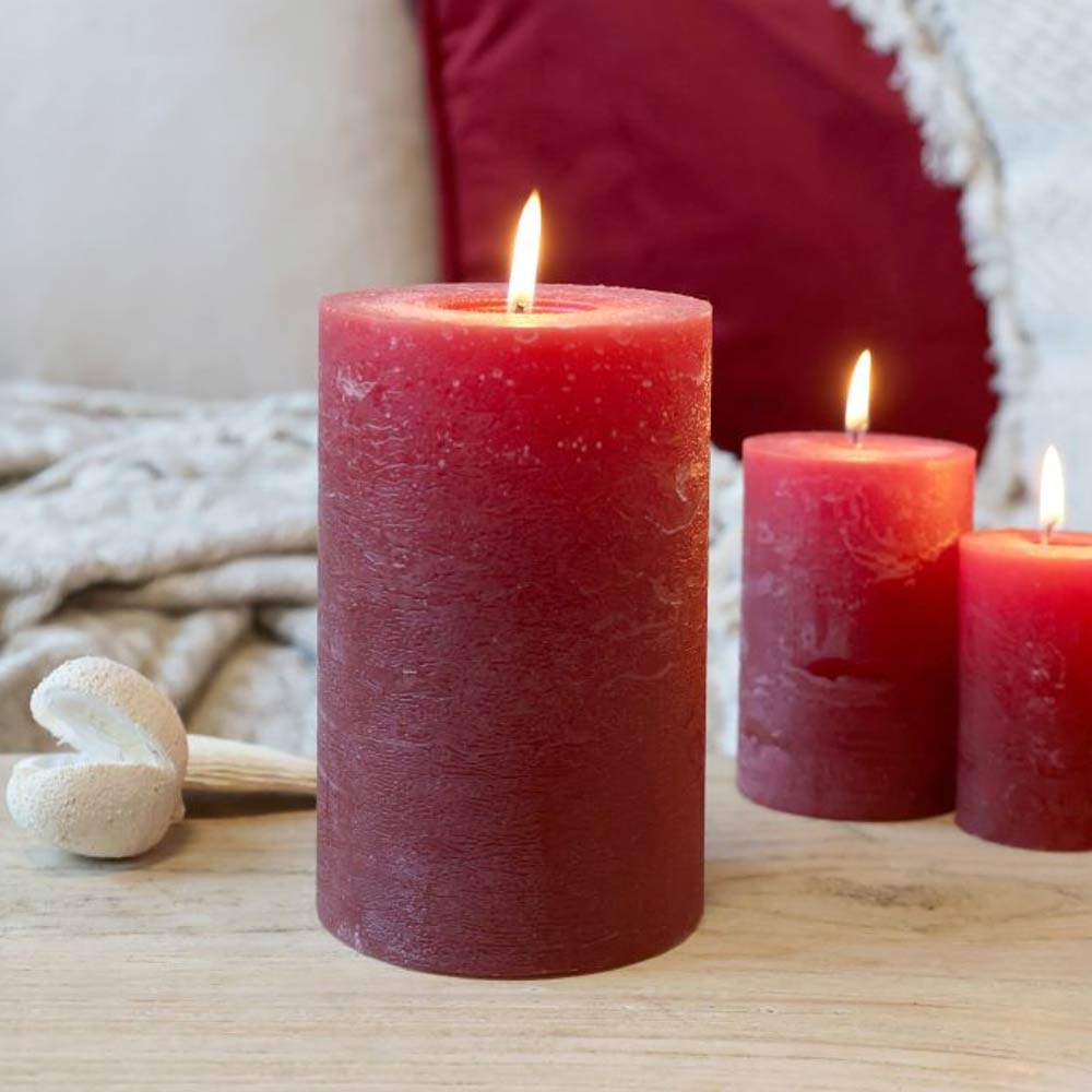 Rustic Pillar Candle  - Dark Red