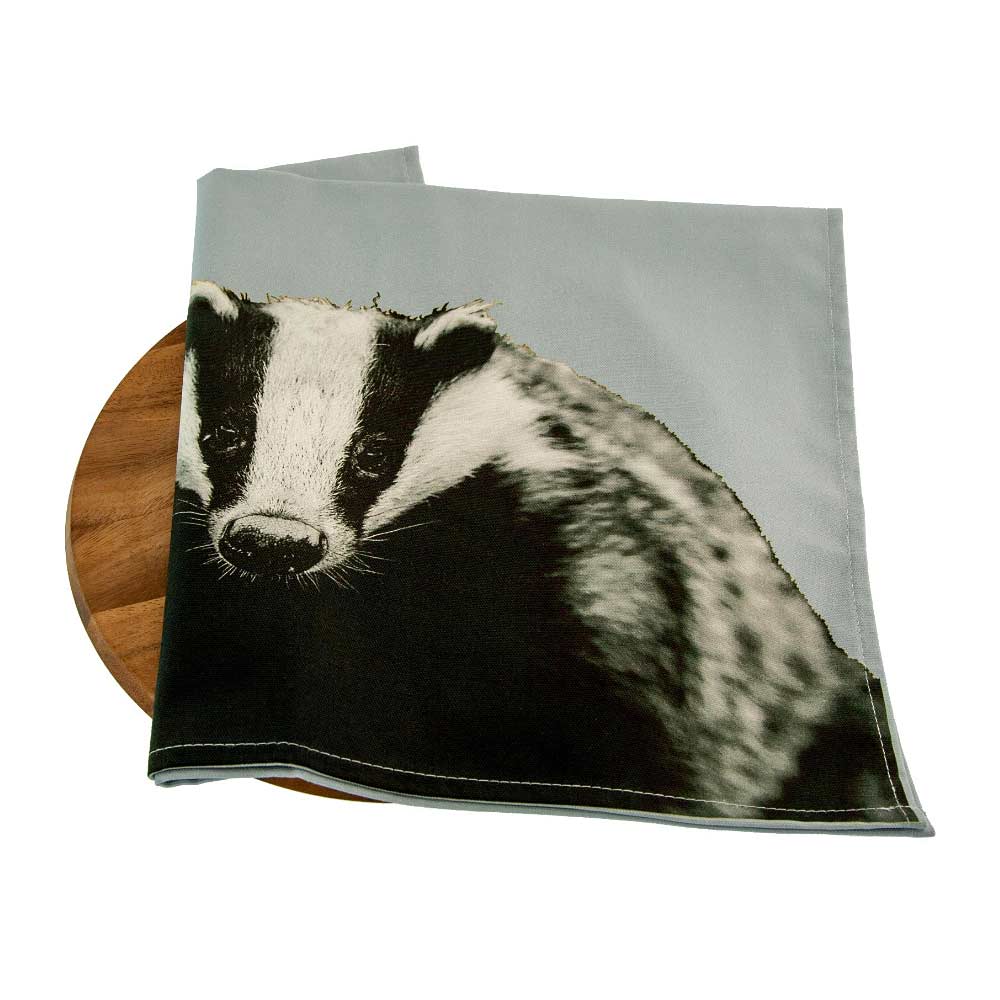 Badger Tea Towel - Pale Grey