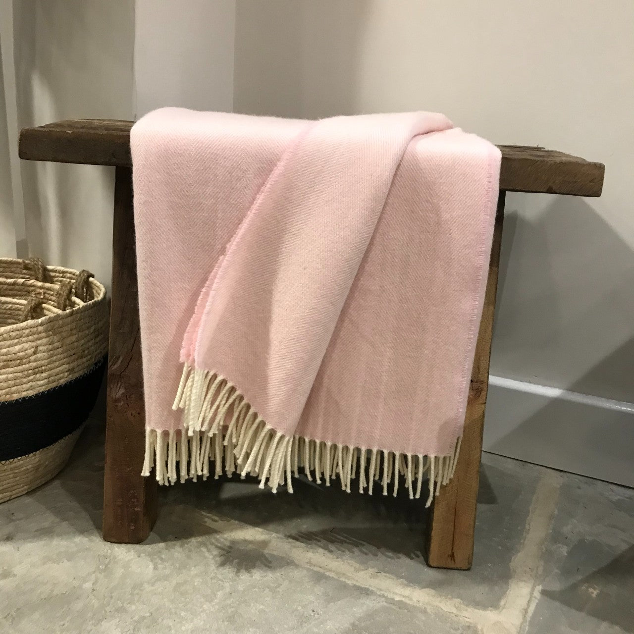 Candy Floss Pink Herringbone Throw - Merino Lambswool - McNutt of Donegal