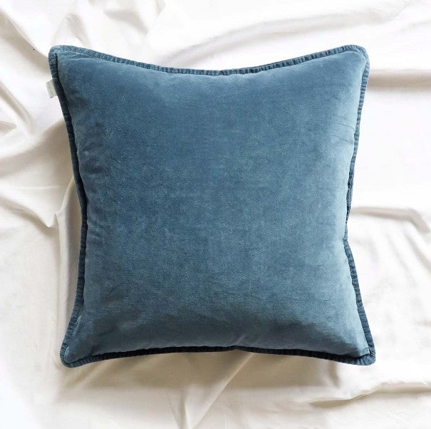 Denim Blue Stonewashed Velvet Cushion