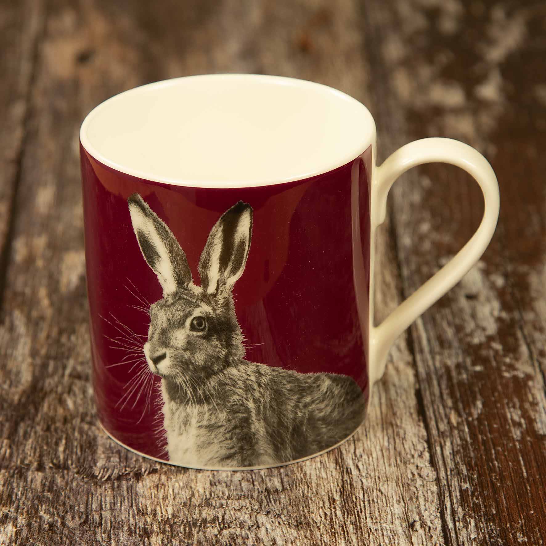 Hare Fine Bone China Mug - Claret