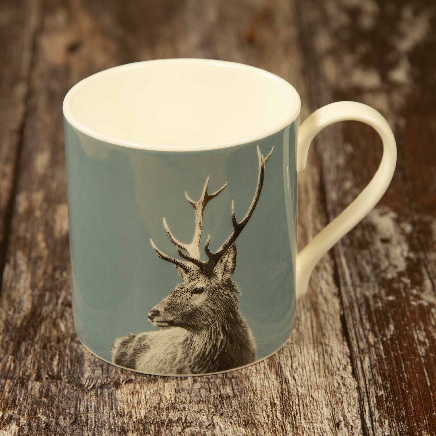 Highland Stag Fine Bone China Mug - Pale Blue