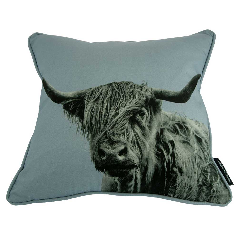 Highland Cow Cushion - Pale Grey